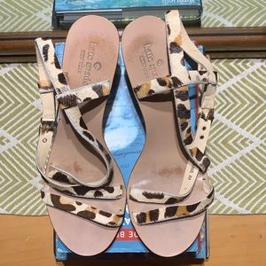 Kate Spade Brown/Beige Strap Sandal 2.25 in. Wedge Calf hair Animal Print Size 8